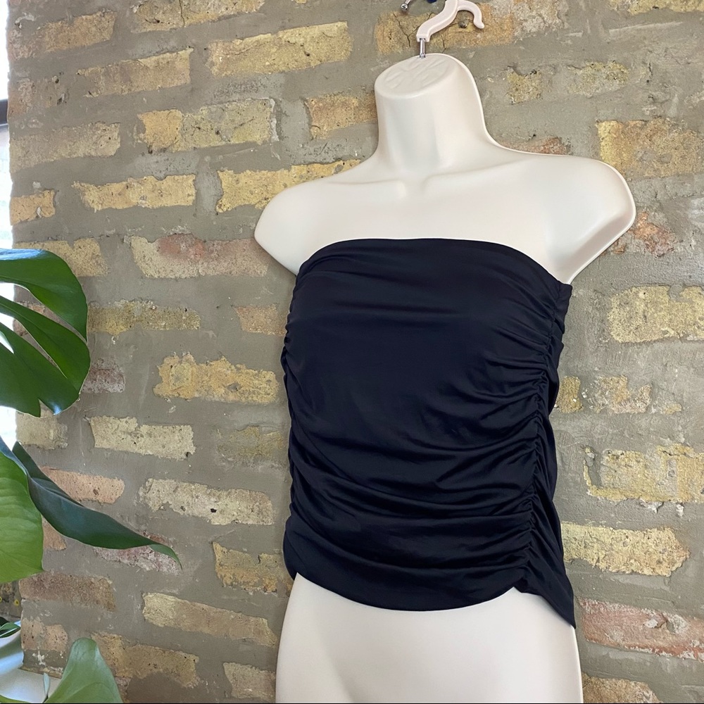 RUVE ~ Ruched Tube Top Strapless Black Blouse